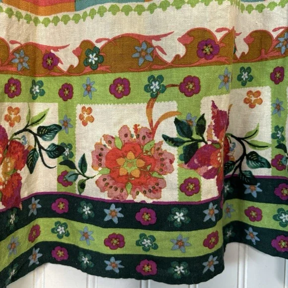 Rachel Zoe Linen Blend Maxi Skirt SM Tropical Parrot Print Resort Boho Hippie - Picture 5 of 13